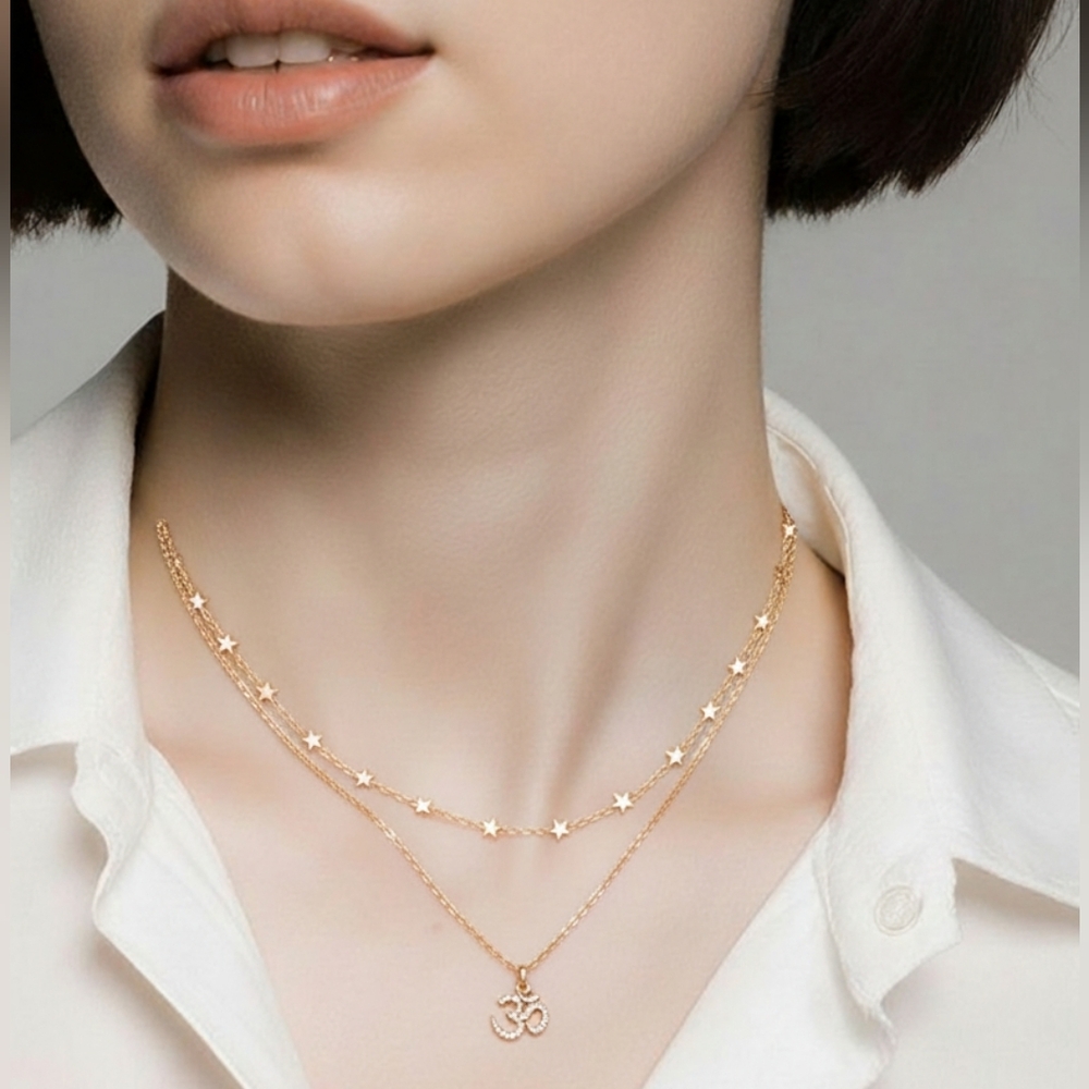 Nordstrom Set of 2 Stars and Namaste Adjustable Red Golden Plated Necklaces